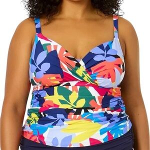 Anne Cole Multicolor Crossover  Bandeau Tankini Top Underwire Plus Size 22W NWT
